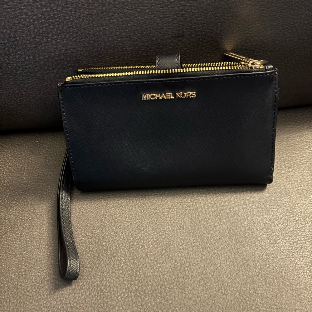 Michael Kors Black and Gold Wristlet